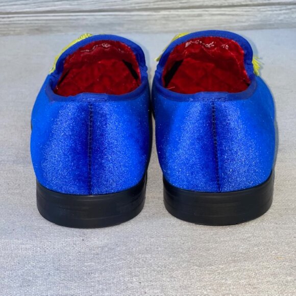 NWOB Men's Blue Velvet Loafers Yellow Tassels Smoking Shoes Size 11 EU 45 - Picture 3 of 6